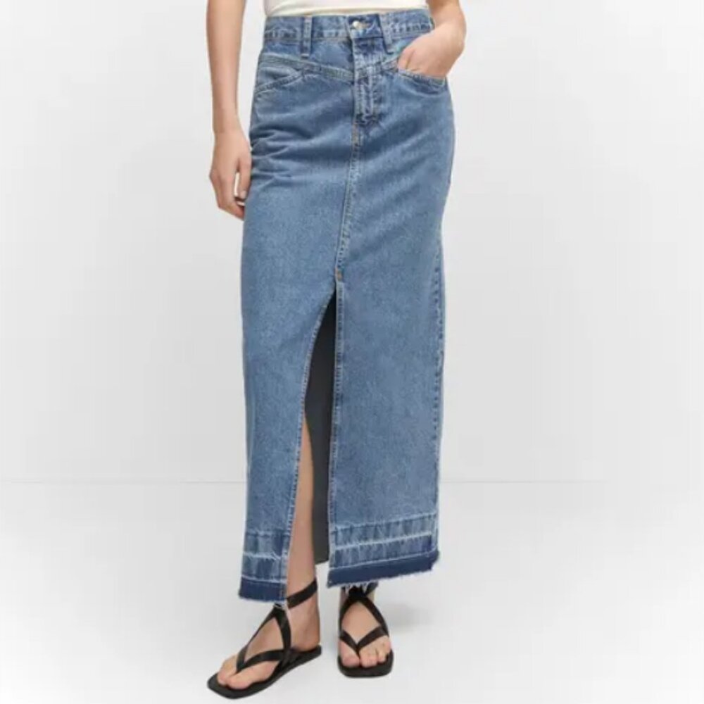 Mango maxi denim skirt with freyed hem